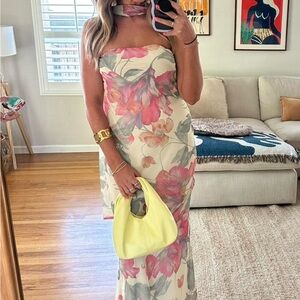 Peppermayo Strapless Floral Dress in Pink and Cream